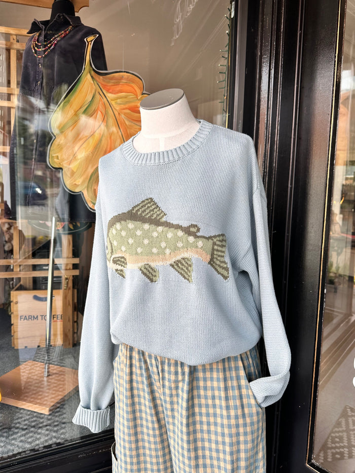 Trout Fishing Sweater, Unisex, Blue Wishlist SWEATER