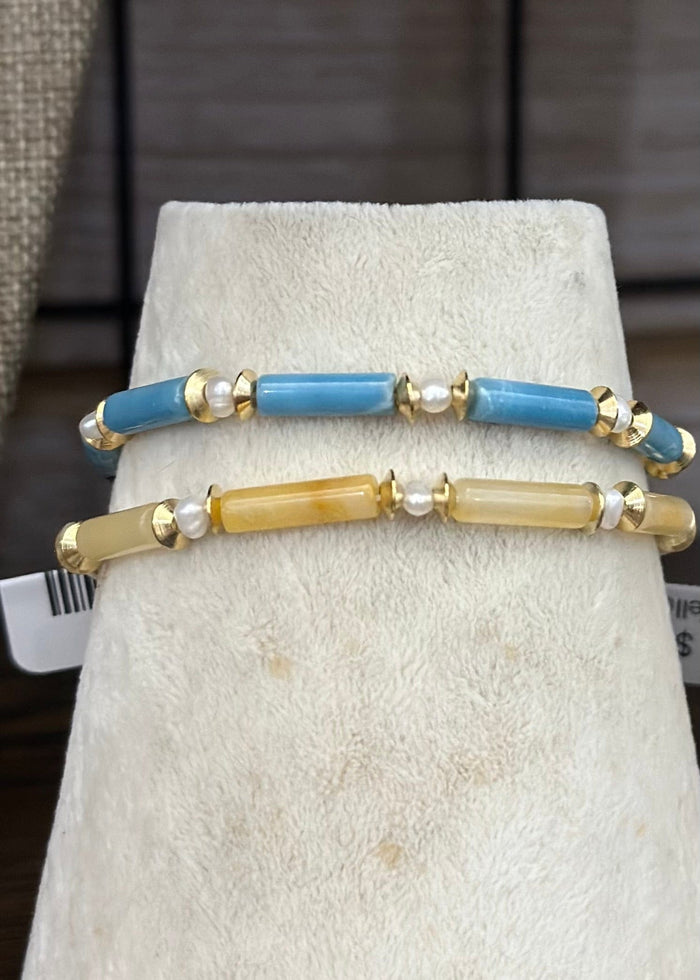 Tube Bead Bracelet with Pearls | Jade or Larimar | Lock+Key Lock and Key Bracelet