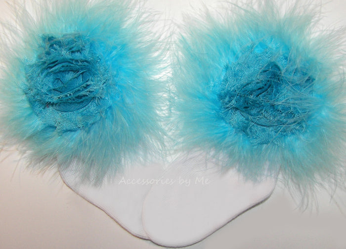 Turquoise Shabby Rose Marabou Socks