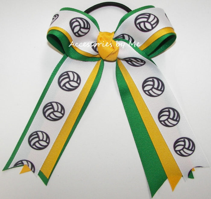Volleyball Print Ribbon Yellow Gold Emerald Green Grosgrain Ribbons Bow Ponytail Elastic