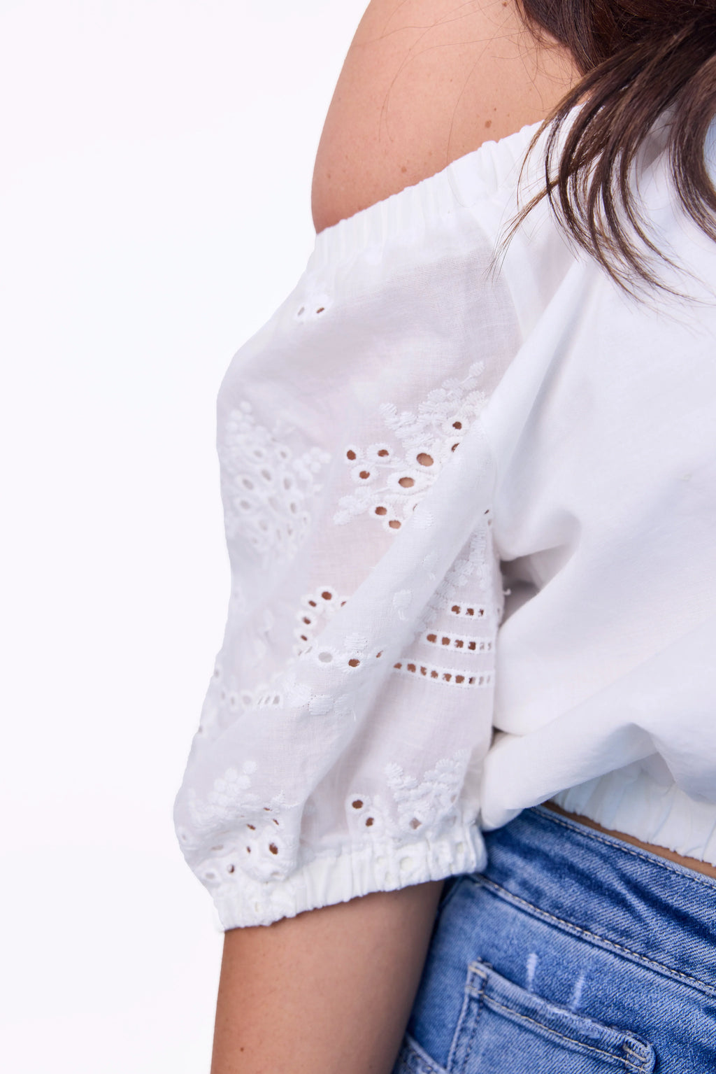 Women's Eyelet Detail Off The Shoulder Top
