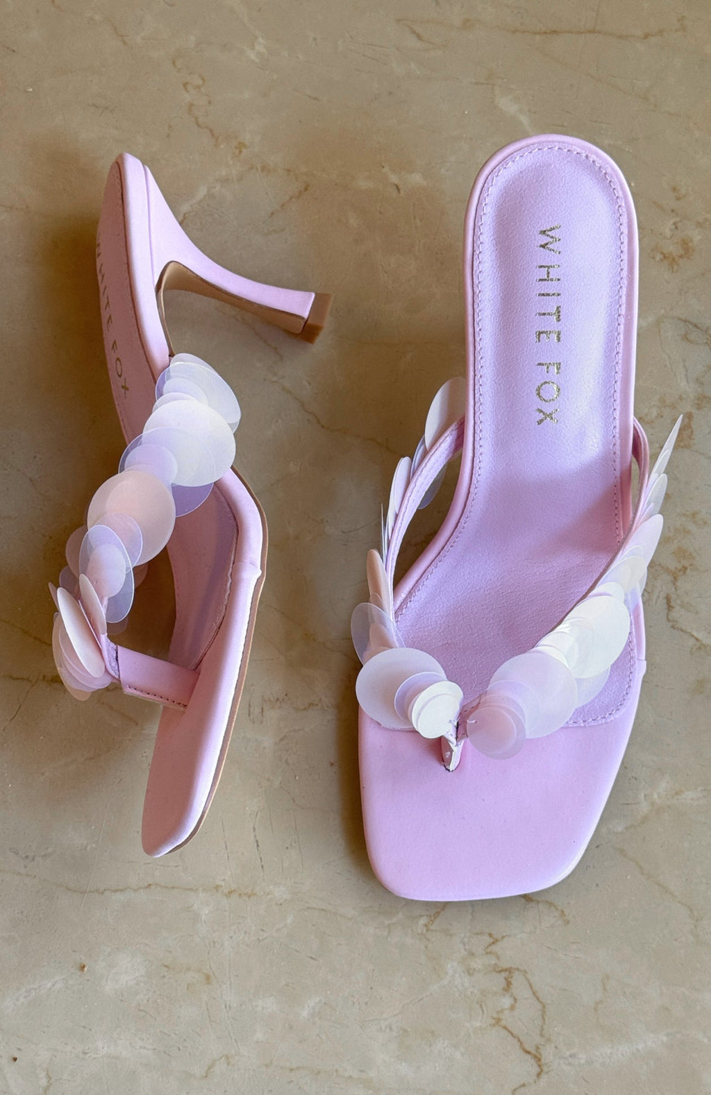Imogen Sequin Mules Baby Pink