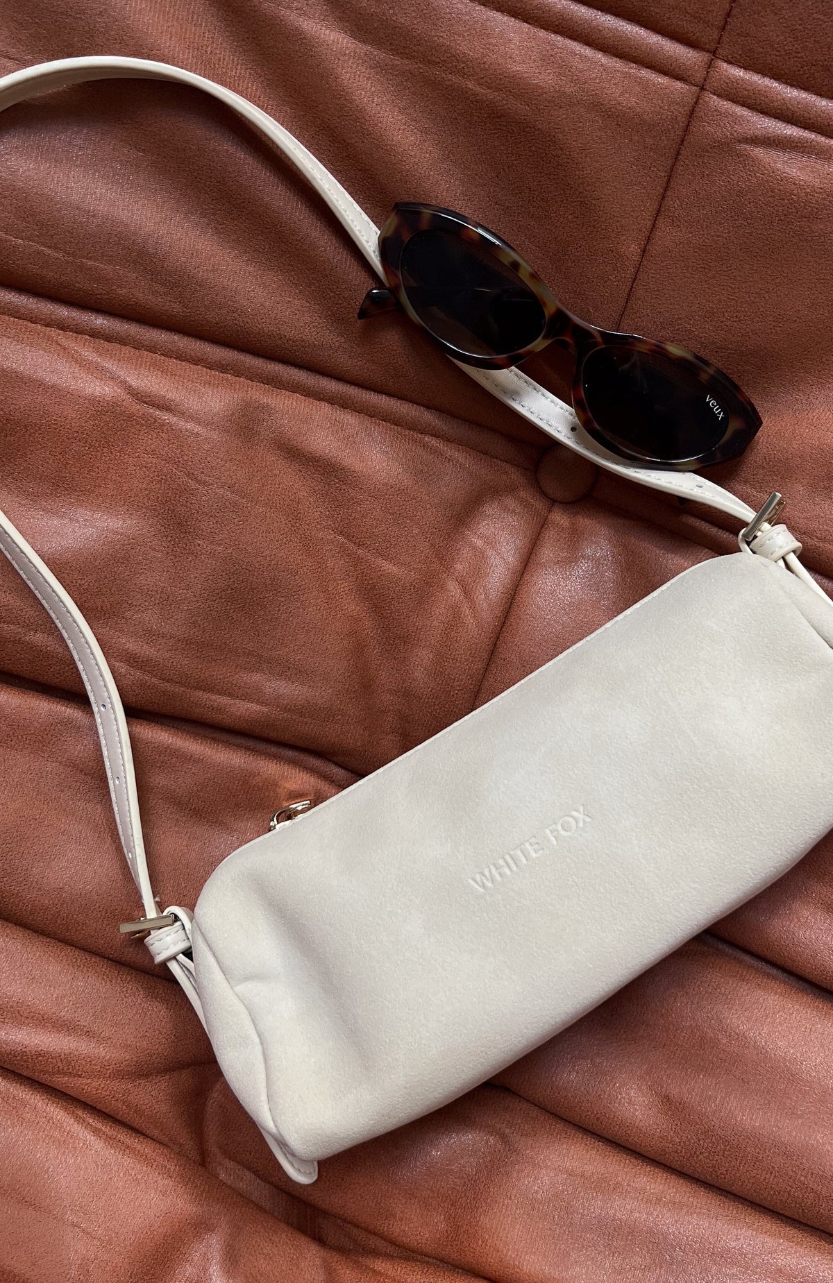 Gannon Shoulder Bag Bone Faux Suede