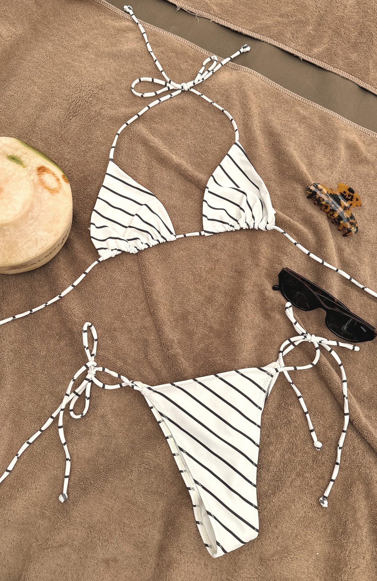 Golden Hour Bikini Top Cream/Choc Stripe