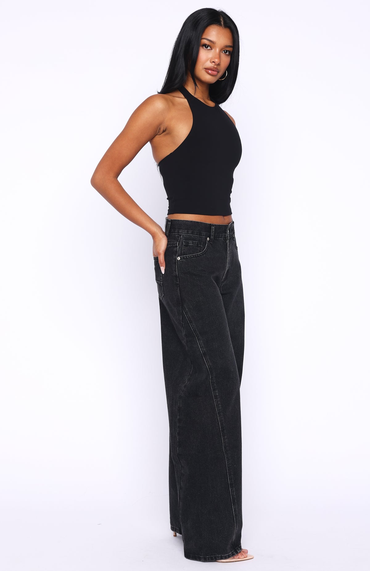 Jessica Mid Rise Barrel Leg Jeans Black Acid