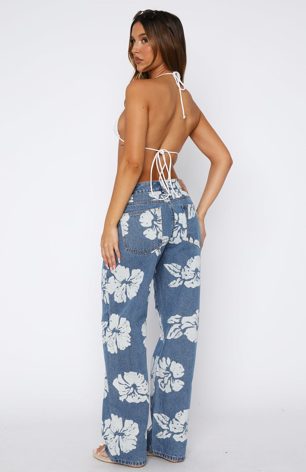 Jeanie Low Rise Wide Leg Jeans Flower Print