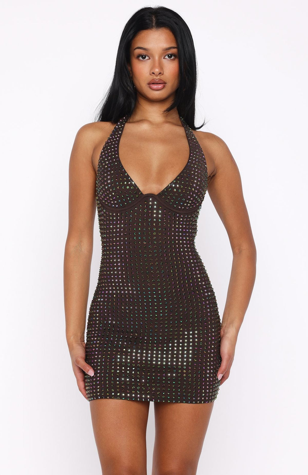 Full Of Love Embellished Mini Dress Chocolate